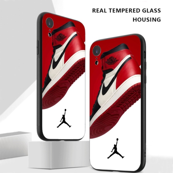 Red white Jordan Custom Toughened Phone Case For Iphone Xr