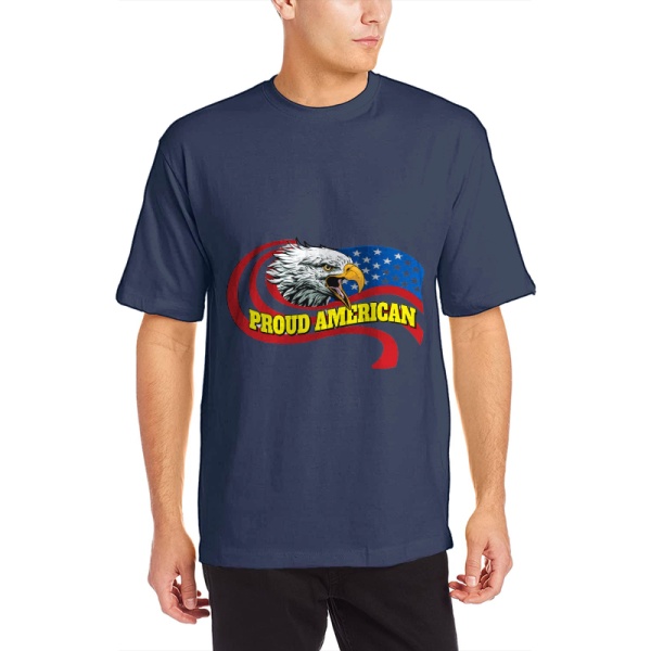 Eagle in Flowing Custom Men's Crew-Neckone T-shirt Navy Blue