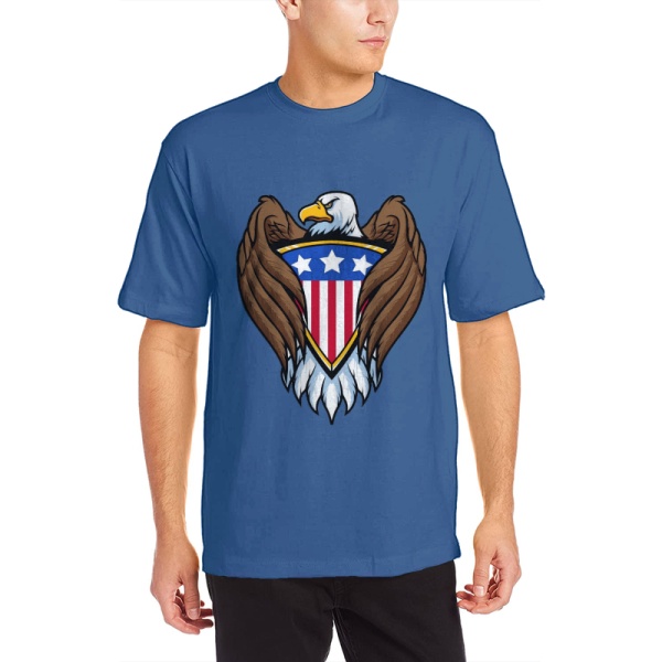 Bald eagle symbol Custom Men's Crew-Neckone T-shirt Navy Sapphir Blue