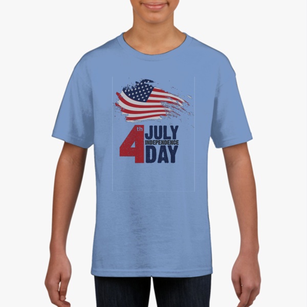Happy Independence Day Gildan Children's Round Neck T-shirt Carol Blue