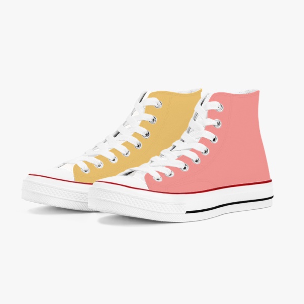 Tri-panel Yellow Pink Canvas Sneakers  High Top Lace Up Canvas Shoes Fashion Comfortable