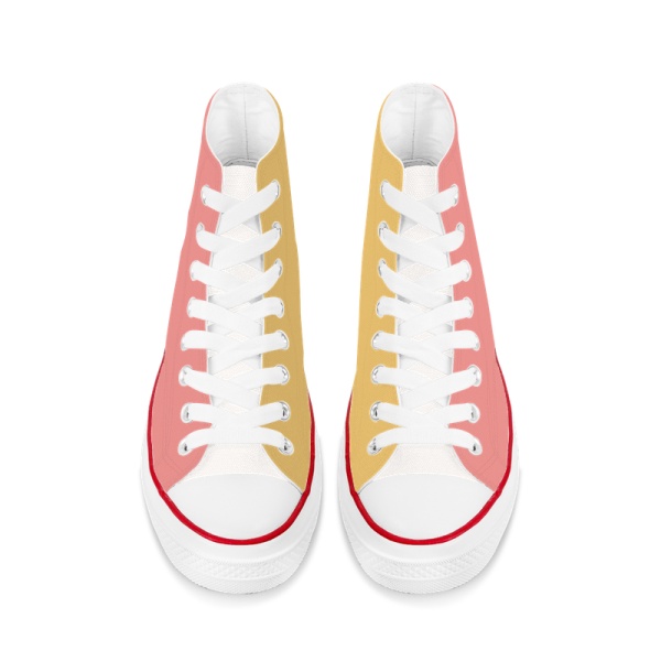 Tri-panel Yellow Pink Canvas Sneakers  High Top Lace Up Canvas Shoes Fashion Comfortable