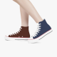 Tri-Panel Navy Blue  Dark Brown Canvas Sneakers  High Top Lace Up Canvas Shoes Fashion Comfortable