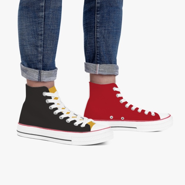 Tri-panel Black Red Womens Canvas  Sneakers High Top Lace Up Canvas Shoes Fashion Comfortable
