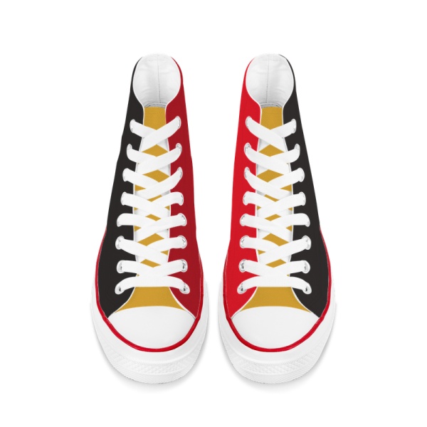 Tri-panel Black Red Womens Canvas  Sneakers High Top Lace Up Canvas Shoes Fashion Comfortable