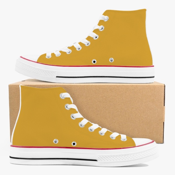 Tri-panel Yellow Green  Canvas Sneakers  High Top Lace Up Canvas Shoes Fashion Comfortable