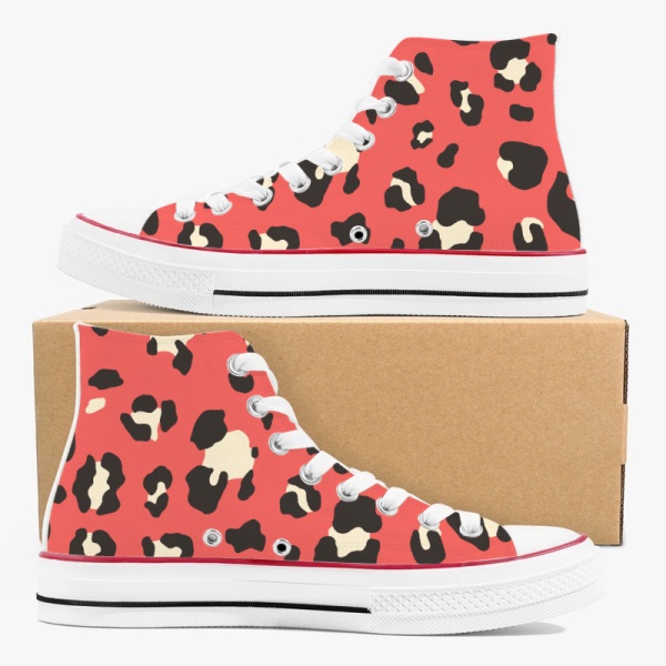 Animal  Leopard Red High Top Canvas Shoes White