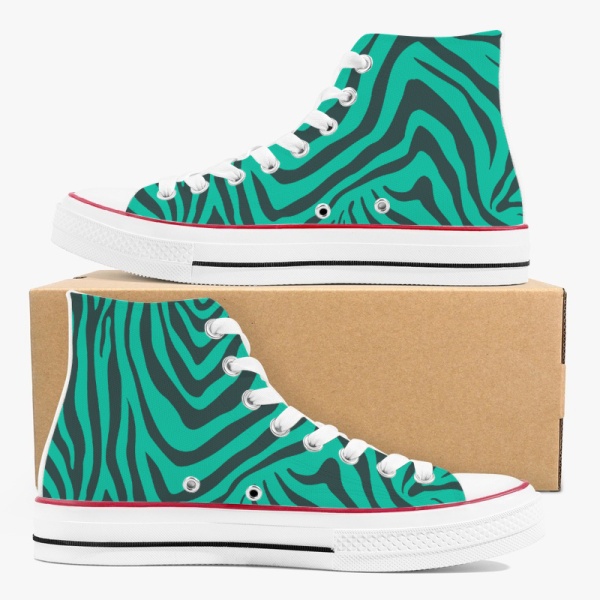 Animal  Zebra Green Custom High Top Canvas Shoes White
