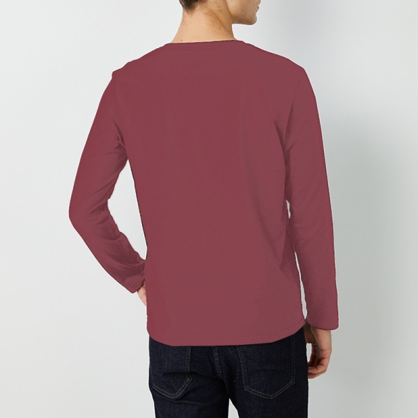Custom Men's Round Neck Long Sleeve T-shirt Wine Red