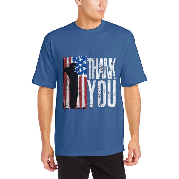 Patriotic Flag Custom Men's Crew-Neckone T-shirt Navy Sapphir Blue