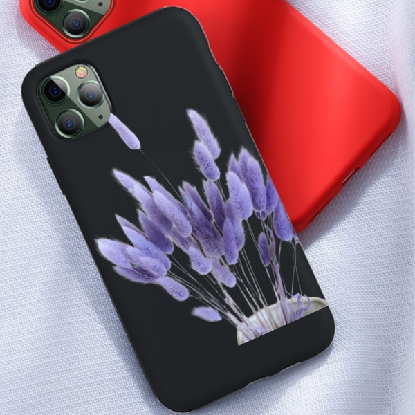 Dried Rabbit Tails Grass Violet Custom Liquid Silicone Phone Case for iPhone 12 Pro Max 