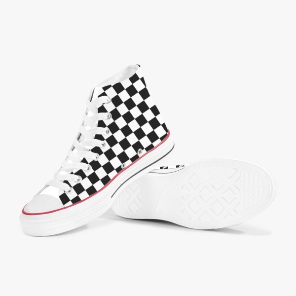 Tri-Panel  Checkerboard Zebra High Top Canvas Shoes